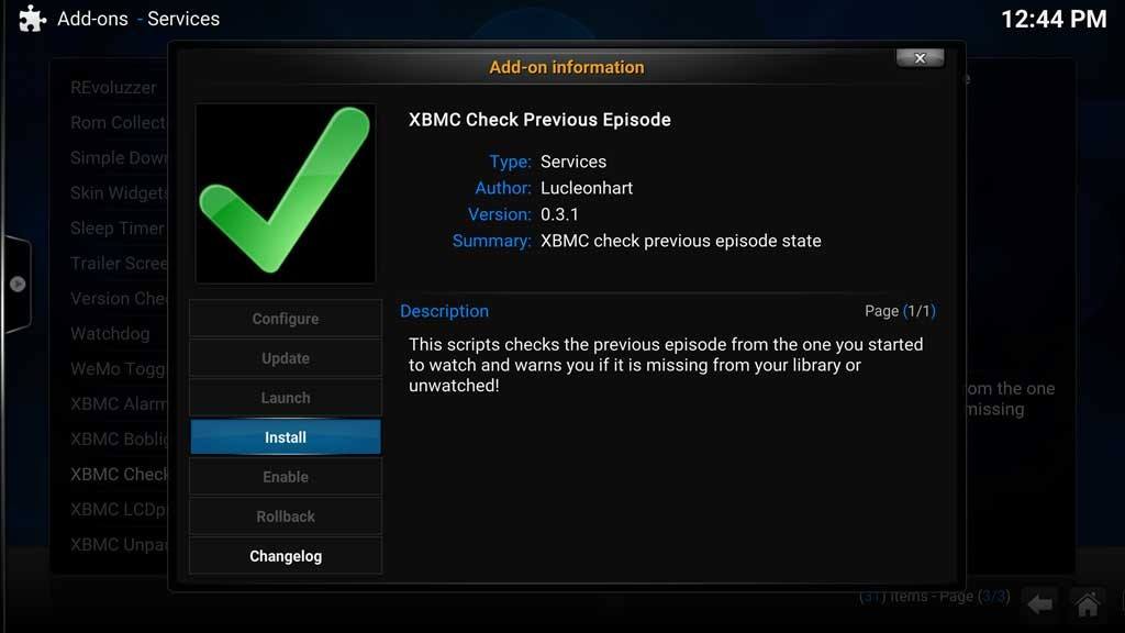 Addons Settings - XBMC Check Previous Episode