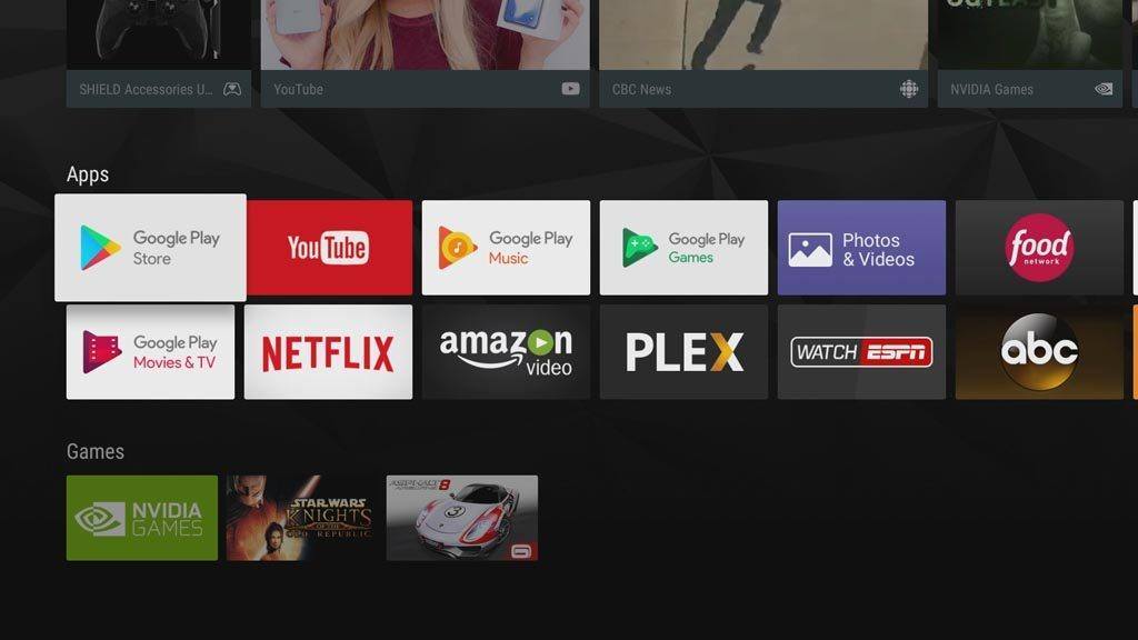 NVIDIA Shield TV home screen