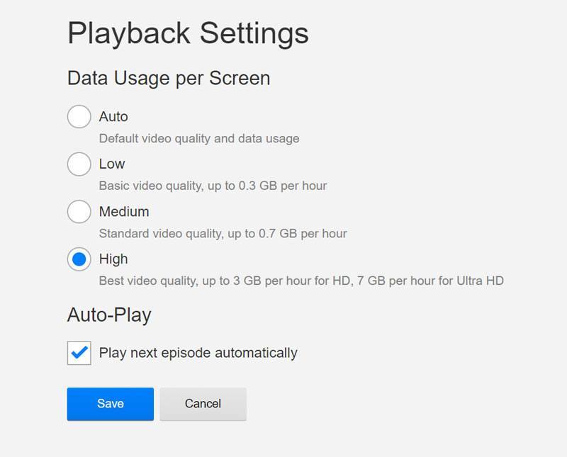 Streaming data usage : Can I change settings on Netflix?